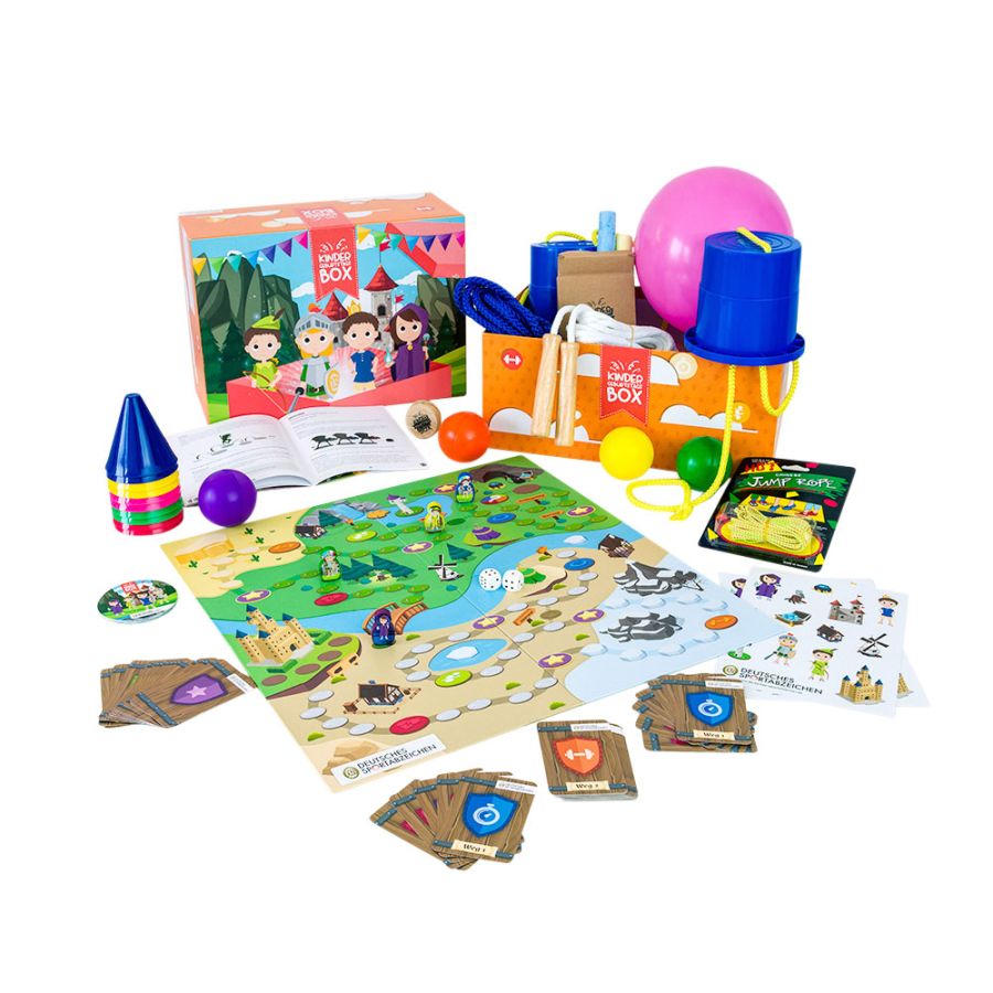 Kindergeburtstagsbox "Rettet das Königreich" mit Spielgeräten